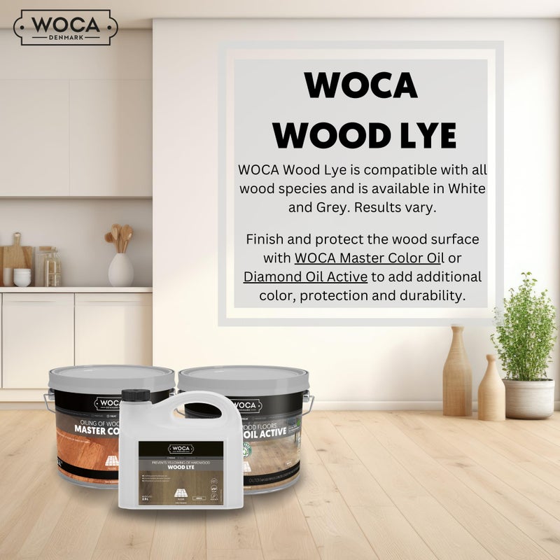 WOCA Denmark Wood Lye â€“ Scandinavian Light Wood Stain for Whitewashing & Driftwood Effect â€“ White, 2.5L â€“ Reduces Yellowing on Indoor Wood - Image 5